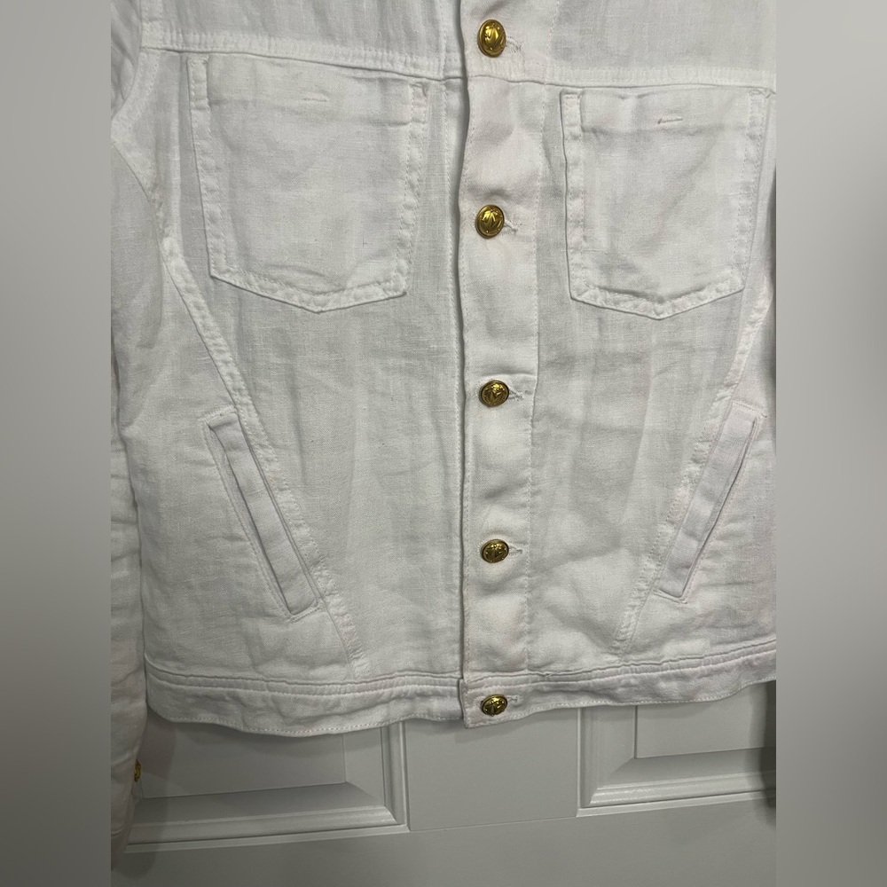 L'AGENCE Point Collar Celine Slim Femme 100% Linen Jacket - Gold Buttons XS - Picture 6 of 9